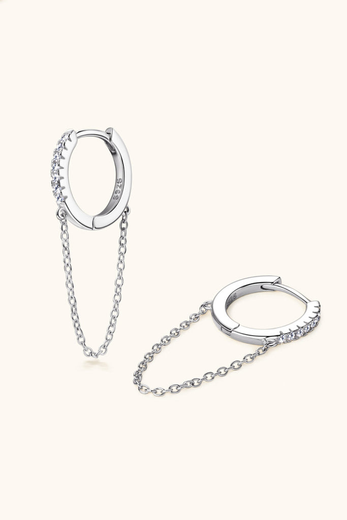 Moissanite 925 Sterling Silver Huggie Earrings with Chain-Timber Brooke Boutique, Online Women's Fashion Boutique in Amarillo, Texas