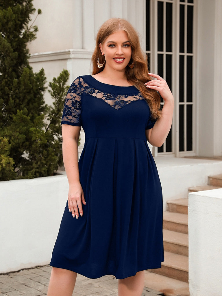 Plus Size Ruched Round Neck Short Sleeve Dress-Timber Brooke Boutique, Online Women's Fashion Boutique in Amarillo, Texas