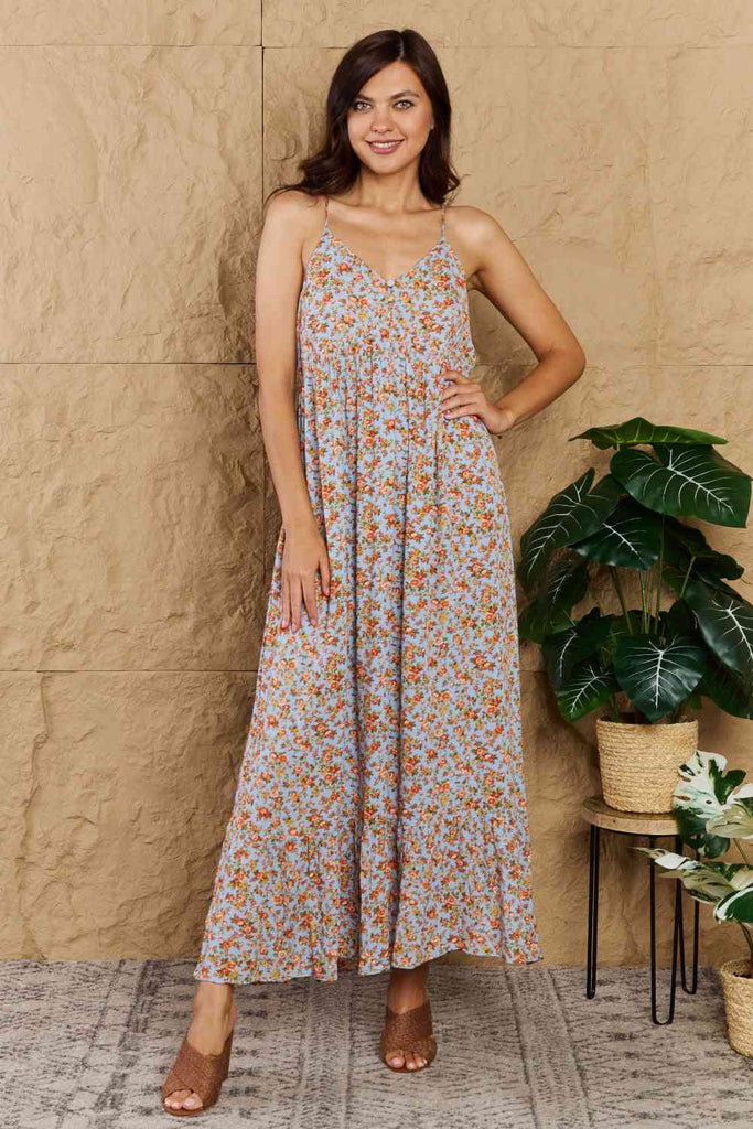 HEYSON Take Your Chances Full Size Floral Halter Neck Maxi Dress-Timber Brooke Boutique, Online Women's Fashion Boutique in Amarillo, Texas