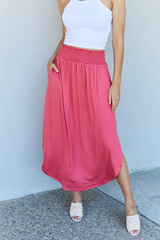 Doublju Comfort Princess Full Size High Waist Scoop Hem Maxi Skirt in Hot Pink-Timber Brooke Boutique, Online Women's Fashion Boutique in Amarillo, Texas