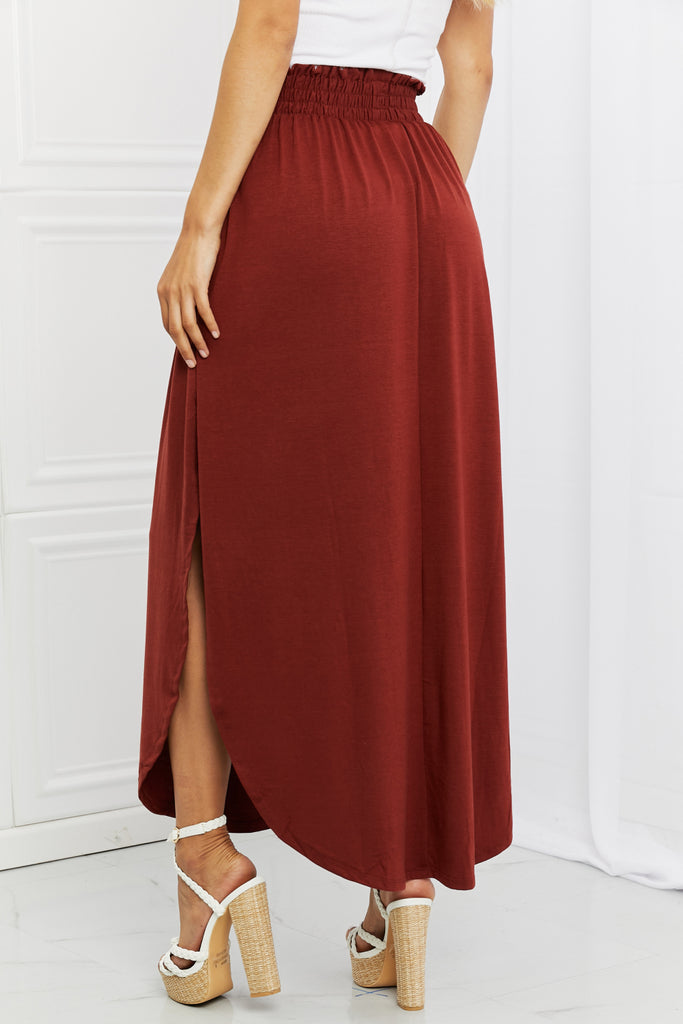 Zenana It's My Time Full Size Side Scoop Scrunch Skirt in Dark Rust-Skirts-Timber Brooke Boutique, Online Women's Fashion Boutique in Amarillo, Texas