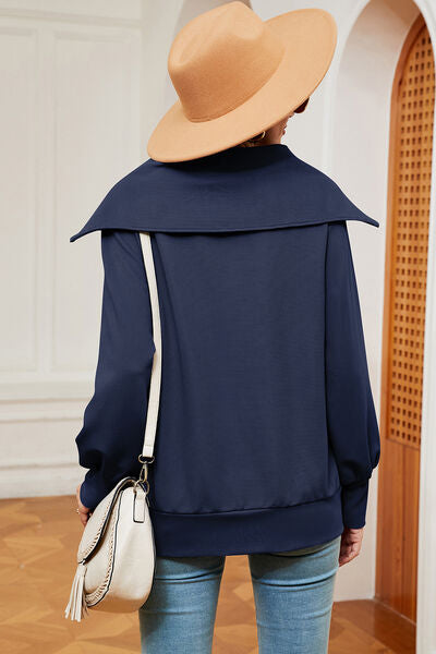 Half Zip Lantern Sleeve Sweatshirt-Timber Brooke Boutique, Online Women's Fashion Boutique in Amarillo, Texas