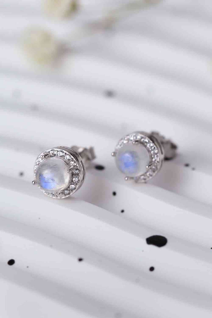 High Quality Natural Moonstone 925 Sterling Silver Stud Earrings-Timber Brooke Boutique, Online Women's Fashion Boutique in Amarillo, Texas