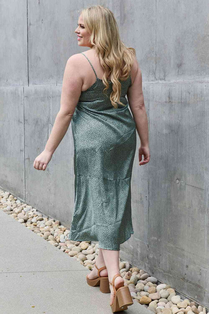 Jade By Jane Wild Thing Full Size Satin Midi Slit Dress-Timber Brooke Boutique, Online Women's Fashion Boutique in Amarillo, Texas