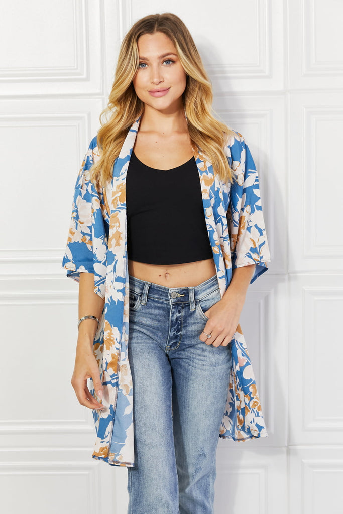 Justin Taylor Time To Grow Floral Kimono in Chambray-Timber Brooke Boutique, Online Women's Fashion Boutique in Amarillo, Texas