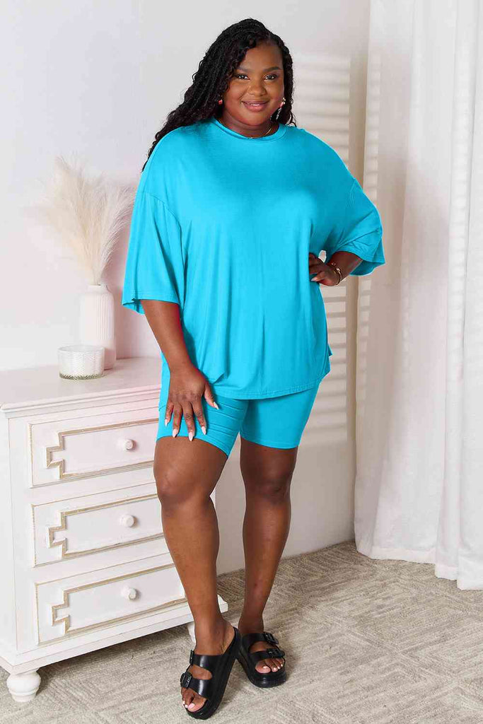 Basic Bae Full Size Soft Rayon Three-Quarter Sleeve Top and Shorts Set-Timber Brooke Boutique, Online Women's Fashion Boutique in Amarillo, Texas