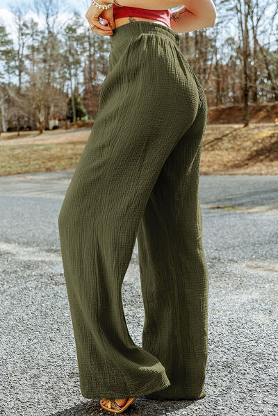 Texture Tied Wide Leg Pants-Timber Brooke Boutique, Online Women's Fashion Boutique in Amarillo, Texas