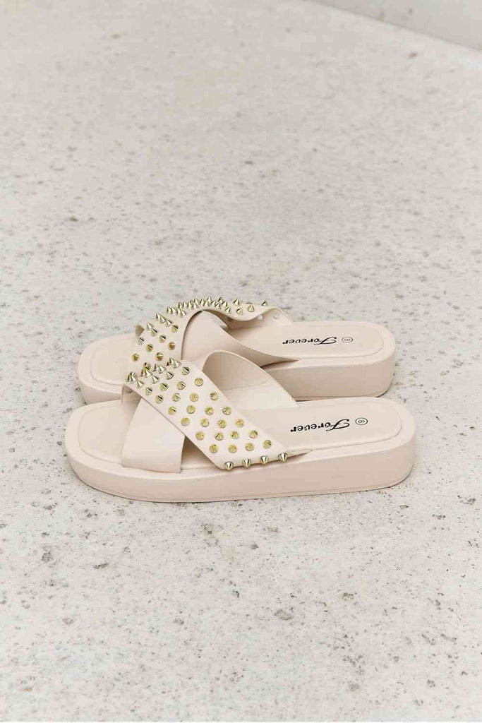 Forever Link Studded Cross Strap Sandals in Cream-Timber Brooke Boutique, Online Women's Fashion Boutique in Amarillo, Texas