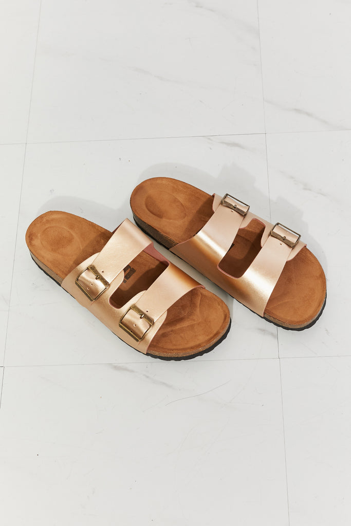 MMShoes Best Life Double-Banded Slide Sandal in Gold-Timber Brooke Boutique, Online Women's Fashion Boutique in Amarillo, Texas