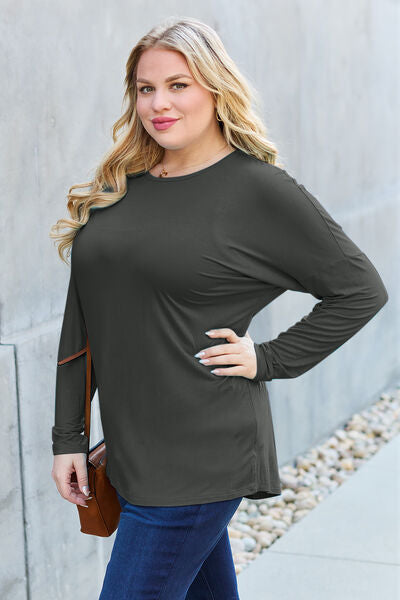 Basic Bae Full Size Round Neck Dropped Shoulder T-Shirt-Timber Brooke Boutique, Online Women's Fashion Boutique in Amarillo, Texas