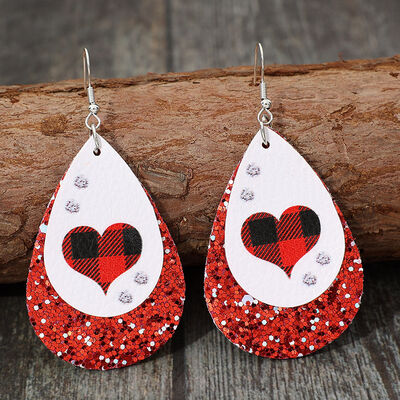 Heart Sequin Leather Teardrop Earrings-Timber Brooke Boutique, Online Women's Fashion Boutique in Amarillo, Texas