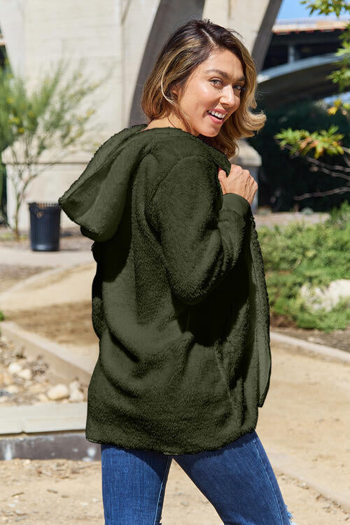 Teddy Hooded Jacket with Pockets-Timber Brooke Boutique, Online Women's Fashion Boutique in Amarillo, Texas