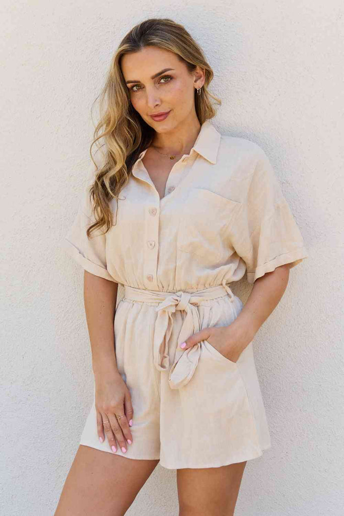 Petal Dew At Her Best Full Size Button Down Romper-Timber Brooke Boutique, Online Women's Fashion Boutique in Amarillo, Texas