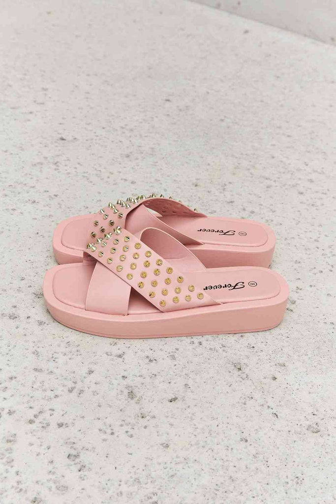 Forever Link Studded Cross Strap Sandals in Blush-Timber Brooke Boutique, Online Women's Fashion Boutique in Amarillo, Texas