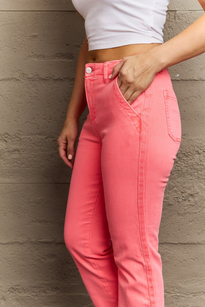 RISEN Kenya Full Size High Waist Side Twill Straight Jeans-Timber Brooke Boutique, Online Women's Fashion Boutique in Amarillo, Texas