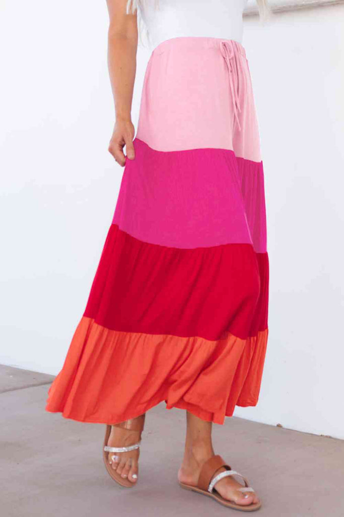 Color Block Tiered Maxi Skirt-Timber Brooke Boutique, Online Women's Fashion Boutique in Amarillo, Texas