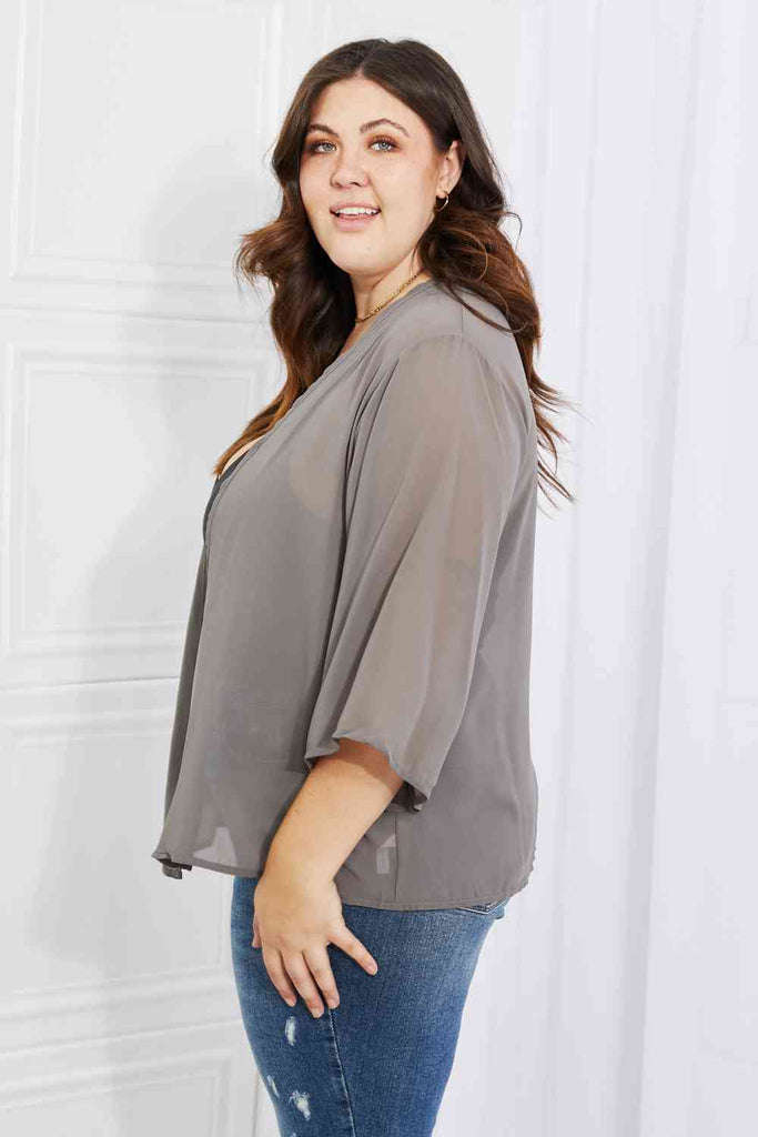 Melody Just Breathe Full Size Chiffon Kimono in Grey-Timber Brooke Boutique, Online Women's Fashion Boutique in Amarillo, Texas