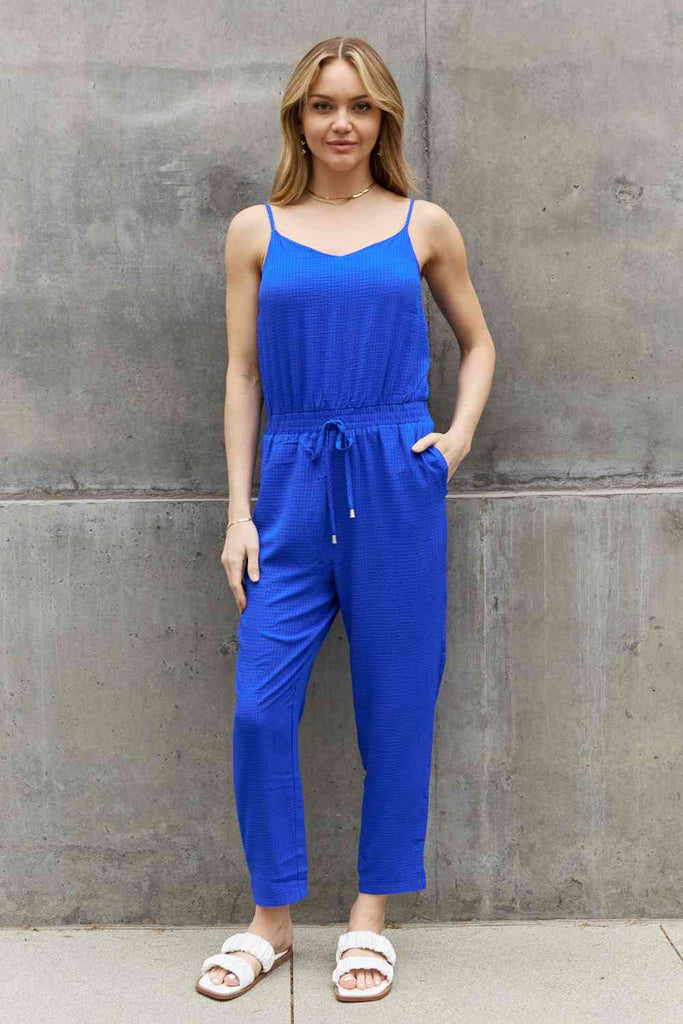 ODDI Full Size Textured Woven Jumpsuit in Royal Blue-Timber Brooke Boutique, Online Women's Fashion Boutique in Amarillo, Texas