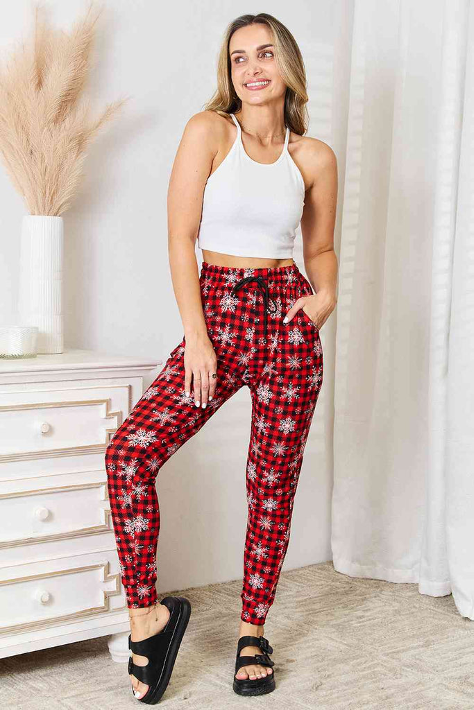 Leggings Depot Full Size Holiday Snowflake Print Joggers-Timber Brooke Boutique, Online Women's Fashion Boutique in Amarillo, Texas
