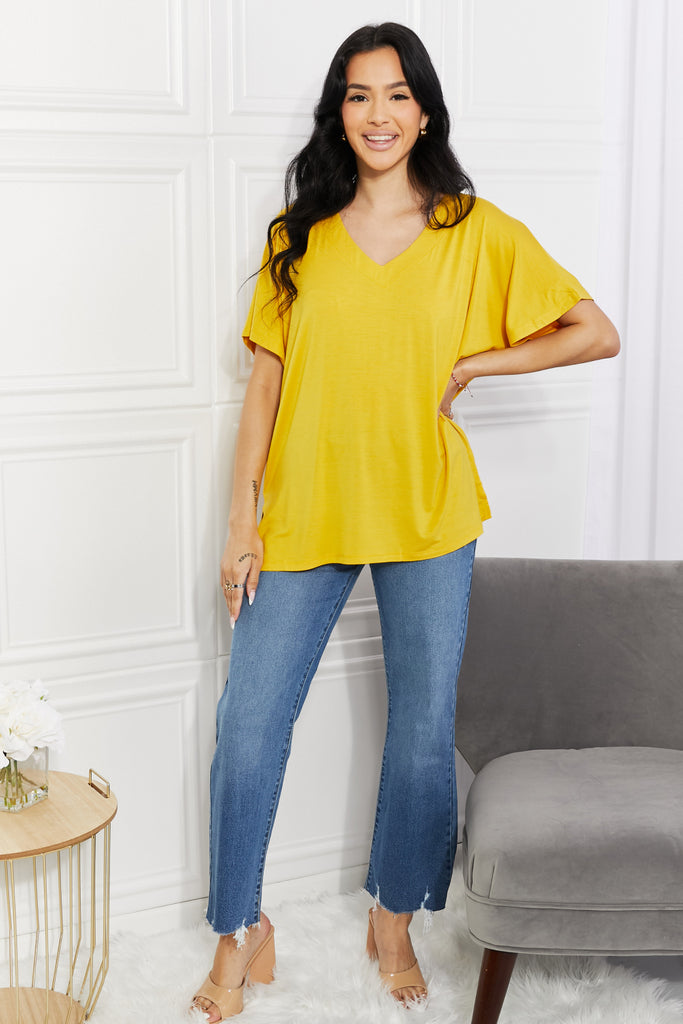 Yelete Full Size V-Neck Side Slit Tee-Timber Brooke Boutique, Online Women's Fashion Boutique in Amarillo, Texas