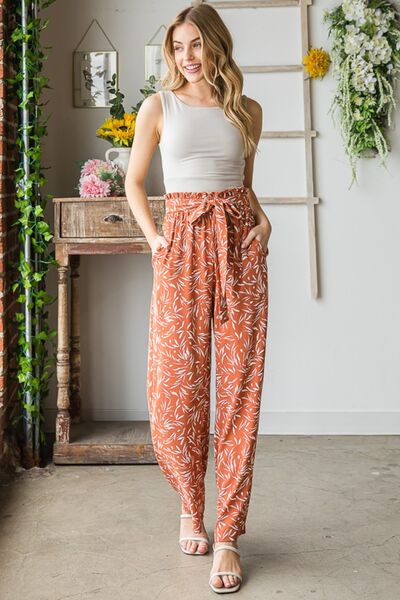 Heimish Full Size Printed Tied Straight Casual Pants-Timber Brooke Boutique, Online Women's Fashion Boutique in Amarillo, Texas