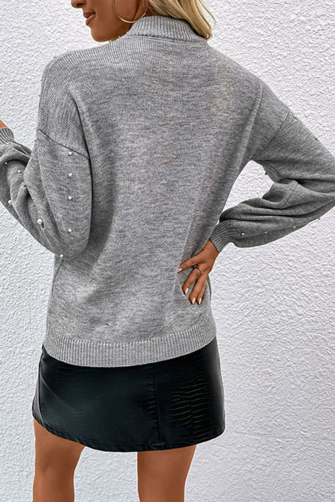 Pearl Dropped Shoulder Ribbed Trim Sweater-Timber Brooke Boutique, Online Women's Fashion Boutique in Amarillo, Texas