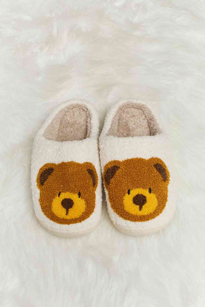 Melody Teddy Bear Print Plush Slide Slippers-Timber Brooke Boutique, Online Women's Fashion Boutique in Amarillo, Texas