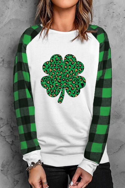 Lucky Clover Round Neck Long Sleeve T-Shirt-Timber Brooke Boutique, Online Women's Fashion Boutique in Amarillo, Texas
