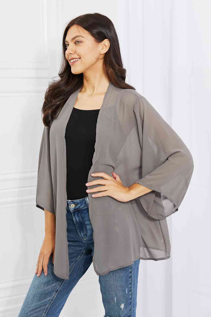 Melody Just Breathe Full Size Chiffon Kimono in Grey-Timber Brooke Boutique, Online Women's Fashion Boutique in Amarillo, Texas