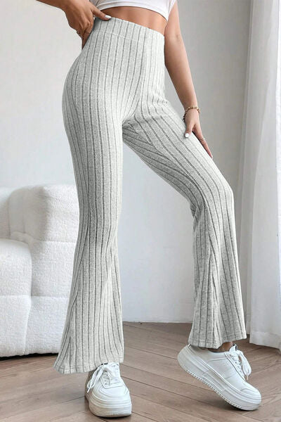 Basic Bae Full Size Ribbed High Waist Flare Pants-Timber Brooke Boutique, Online Women's Fashion Boutique in Amarillo, Texas