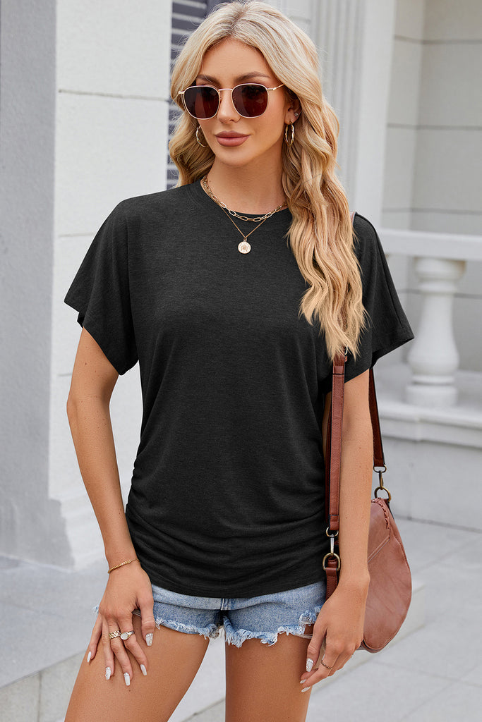 Round Neck Flutter Sleeve T-Shirt-Timber Brooke Boutique, Online Women's Fashion Boutique in Amarillo, Texas