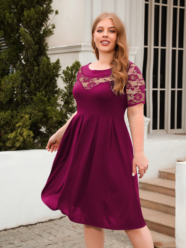 Plus Size Ruched Round Neck Short Sleeve Dress-Timber Brooke Boutique, Online Women's Fashion Boutique in Amarillo, Texas