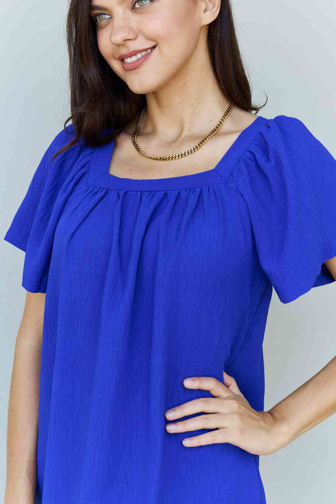 Ninexis Keep Me Close Square Neck Short Sleeve Blouse in Royal-Timber Brooke Boutique, Online Women's Fashion Boutique in Amarillo, Texas