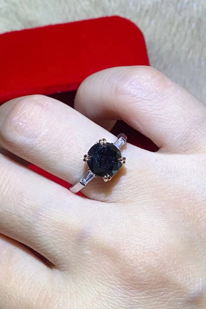 2 Carat Black Moissanite Platinum-Plated Ring-Timber Brooke Boutique, Online Women's Fashion Boutique in Amarillo, Texas