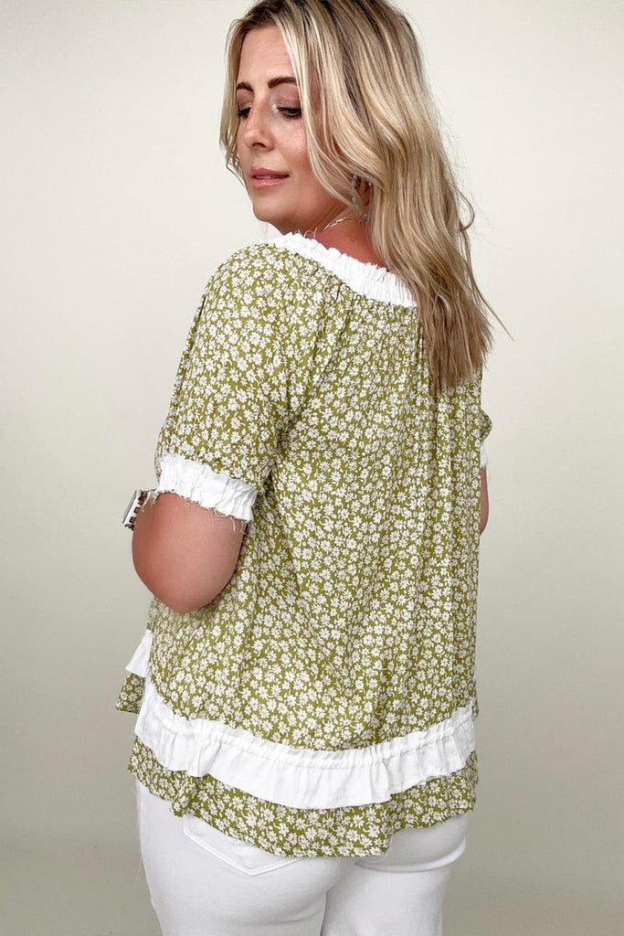 Heyson Convertible Ditsy Floral Button Down Blouse-Blouses-Timber Brooke Boutique, Online Women's Fashion Boutique in Amarillo, Texas