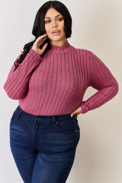 Basic Bae Full Size Ribbed Mock Neck Long Sleeve T-Shirt-Timber Brooke Boutique, Online Women's Fashion Boutique in Amarillo, Texas