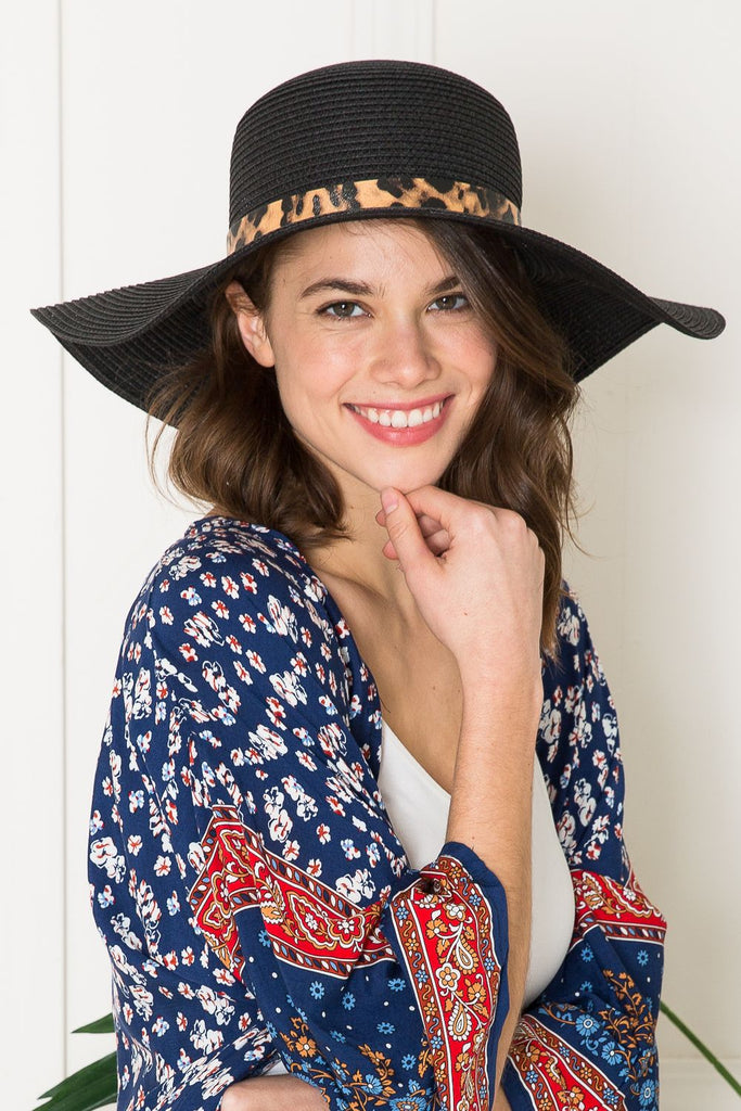 Justin Taylor Printed Belt Sunhat in Black-Timber Brooke Boutique, Online Women's Fashion Boutique in Amarillo, Texas