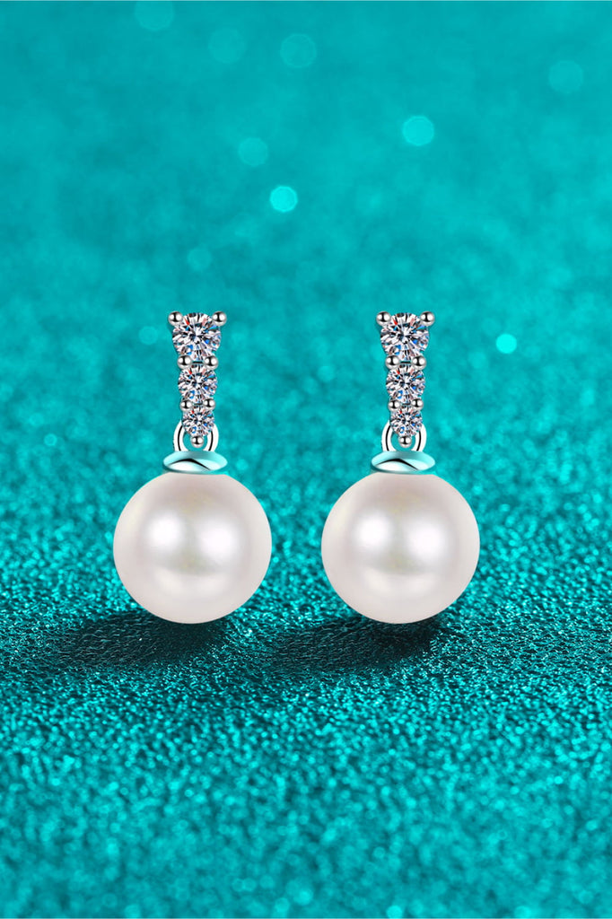 Moissanite Pearl Drop Earrings-Timber Brooke Boutique, Online Women's Fashion Boutique in Amarillo, Texas