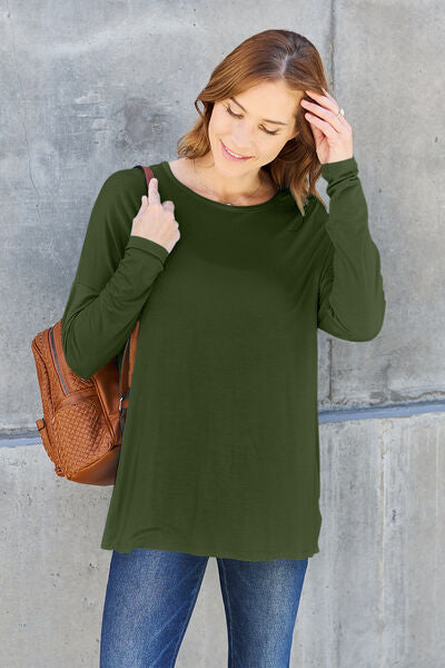 Basic Bae Full Size Round Neck Dropped Shoulder T-Shirt-Timber Brooke Boutique, Online Women's Fashion Boutique in Amarillo, Texas