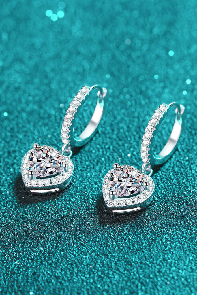 2 Carat Moissanite Heart-Shaped Drop Earrings-Timber Brooke Boutique, Online Women's Fashion Boutique in Amarillo, Texas