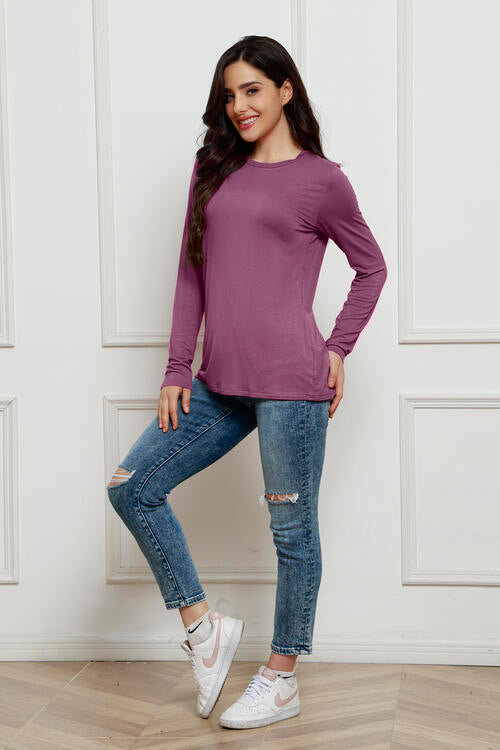 Basic Bae Full Size Round Neck Long Sleeve Top-Timber Brooke Boutique, Online Women's Fashion Boutique in Amarillo, Texas
