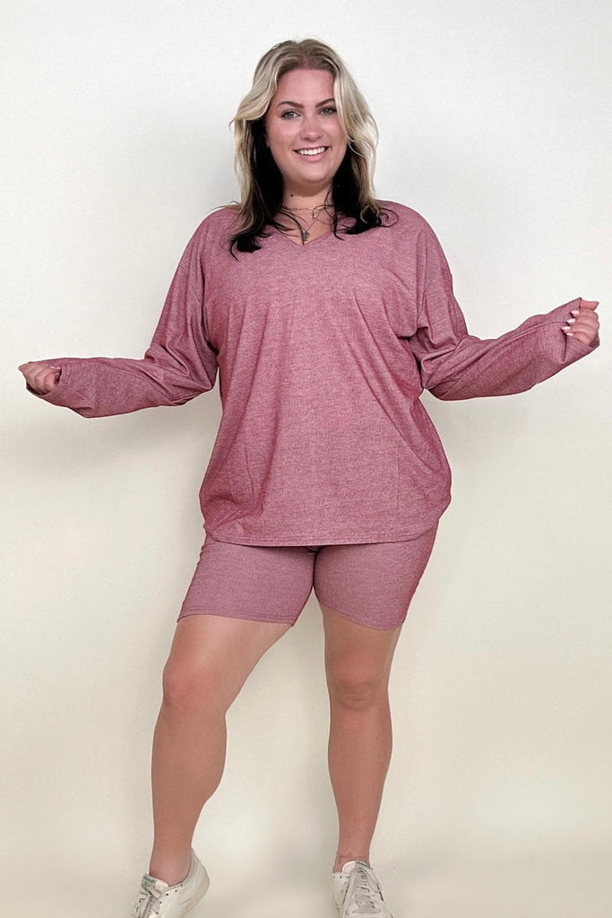 Petal Dew Solid V Neck Long Sleeve Loose Fit T-Shirt-T-shirts-Timber Brooke Boutique, Online Women's Fashion Boutique in Amarillo, Texas