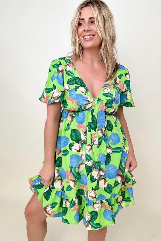 Gigio Tropical Print Flutter Sleeve Mini Dress-Mini Dresses-Timber Brooke Boutique, Online Women's Fashion Boutique in Amarillo, Texas