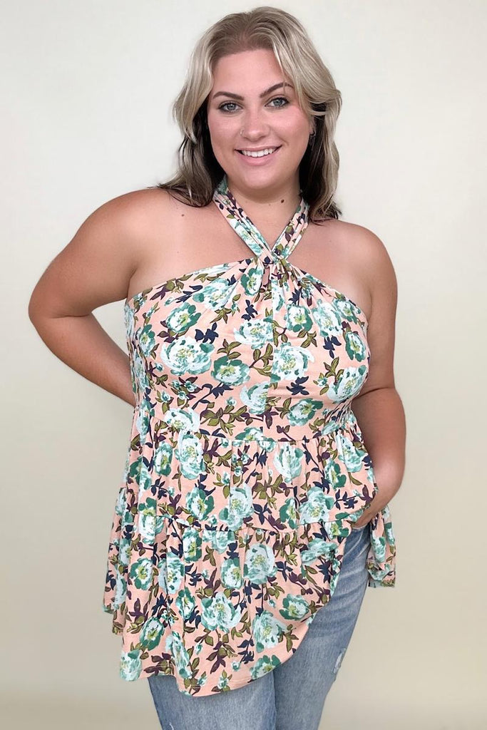 Be Stage Floral Halter Babydoll Top-Blouses-Timber Brooke Boutique, Online Women's Fashion Boutique in Amarillo, Texas