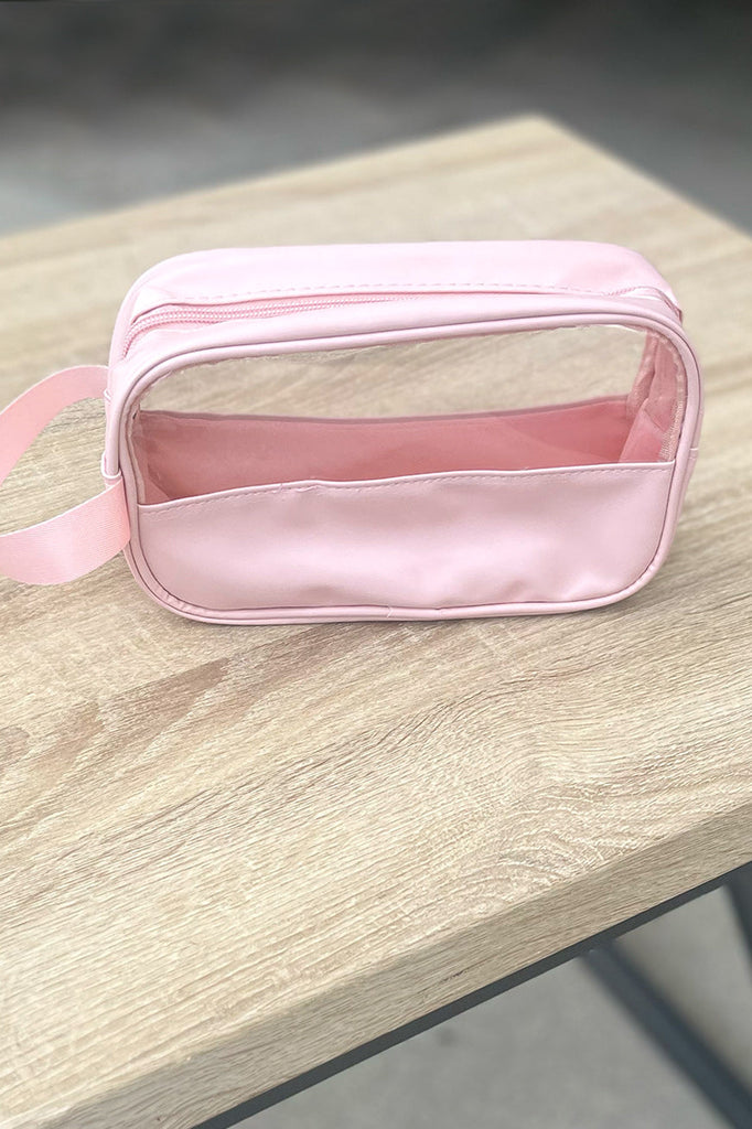 Blush Clear Vinyl Zipper Cosmetic Bag Clutch-Gifts-Timber Brooke Boutique, Online Women's Fashion Boutique in Amarillo, Texas