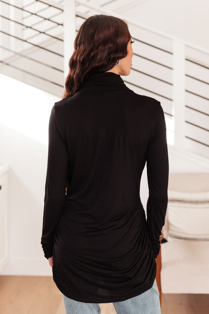 Nivia Draped Turtle Neck Tunic in Black-Womens-Timber Brooke Boutique, Online Women's Fashion Boutique in Amarillo, Texas